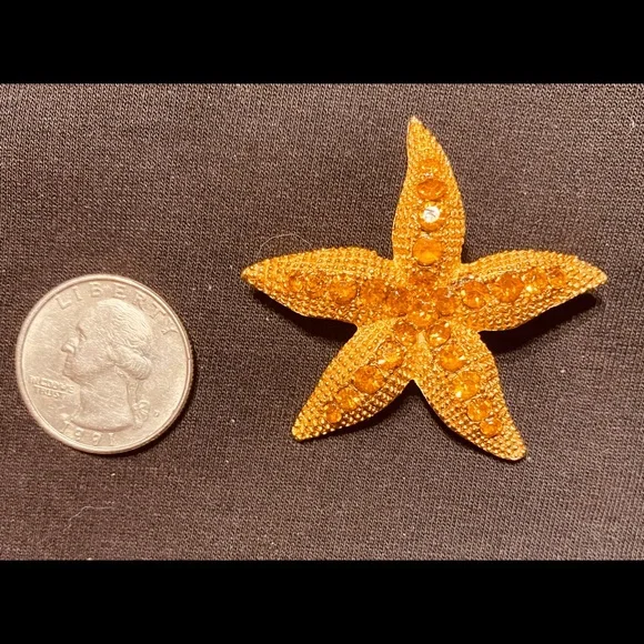 Star Fish Topaz Rhinestones Brooch Vintage Exc - Picture 1 of 1
